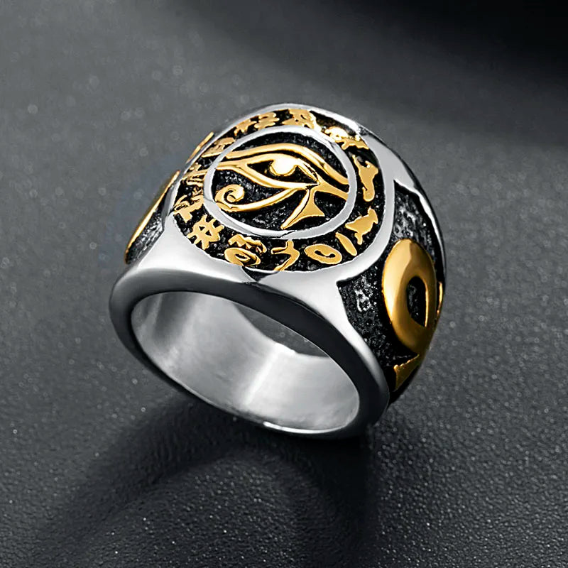 Eye of Horus Ankh Cross Ring — Stainless Steel