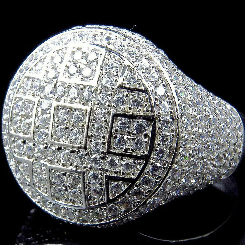 Trendy Round Rings Male Iced Out Cubic Zircon Crystal Rings for Men Party Jewelry Accessories