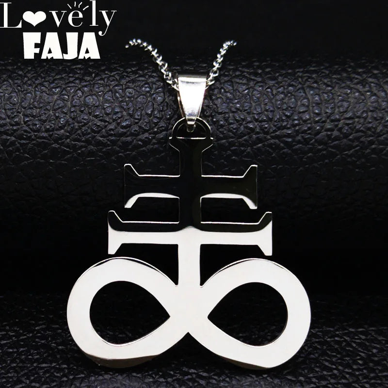 Cross Silver Pendant Satan Church Symbol Kolye