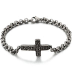 Classic 5MM Thick Chain Link & Cross Bracelet Men Male Religious Jewelry Stainless Steel Pendant Necklace Mens