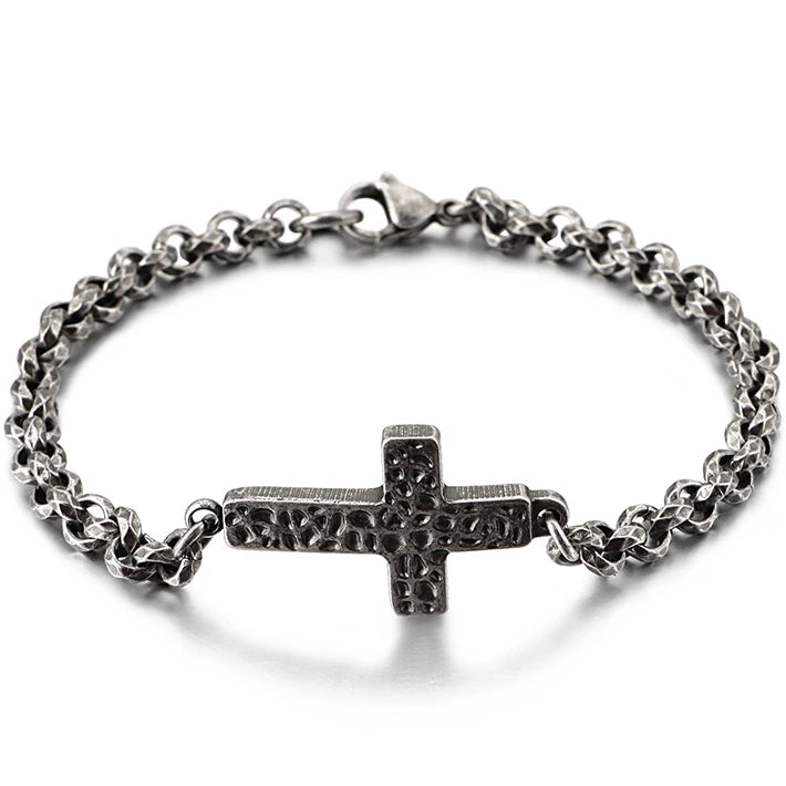 Classic 5MM Thick Chain Link & Cross Bracelet Men Male Religious Jewelry Stainless Steel Pendant Necklace Mens