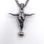 Bull Skull Bell Pendant Necklace — Stainless Steel