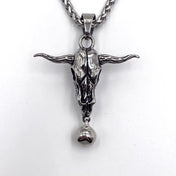 Bull Skull Bell Pendant Necklace — Stainless Steel