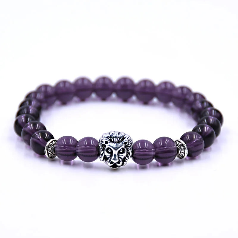 Classic Lion Head Beaded Bracelet — Black Matte & Color Beads