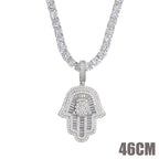 New Hamsa Hand Pendant Necklace 5mm Tennis Chain Hip Hop Iced Out Cubic Zirconia Sliver Color 5A CZ Stone Charm Jewelry