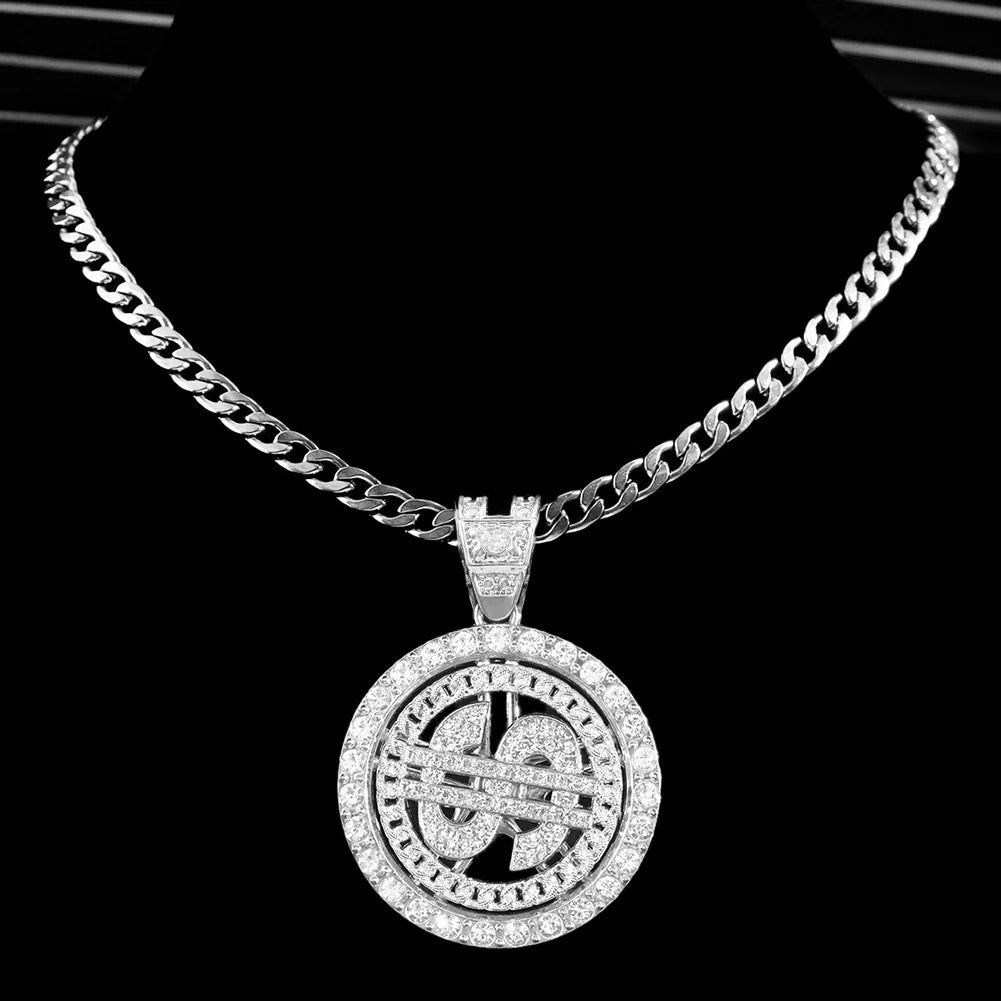 Iced Out Dollar Sign Cuban Pendant — Silver