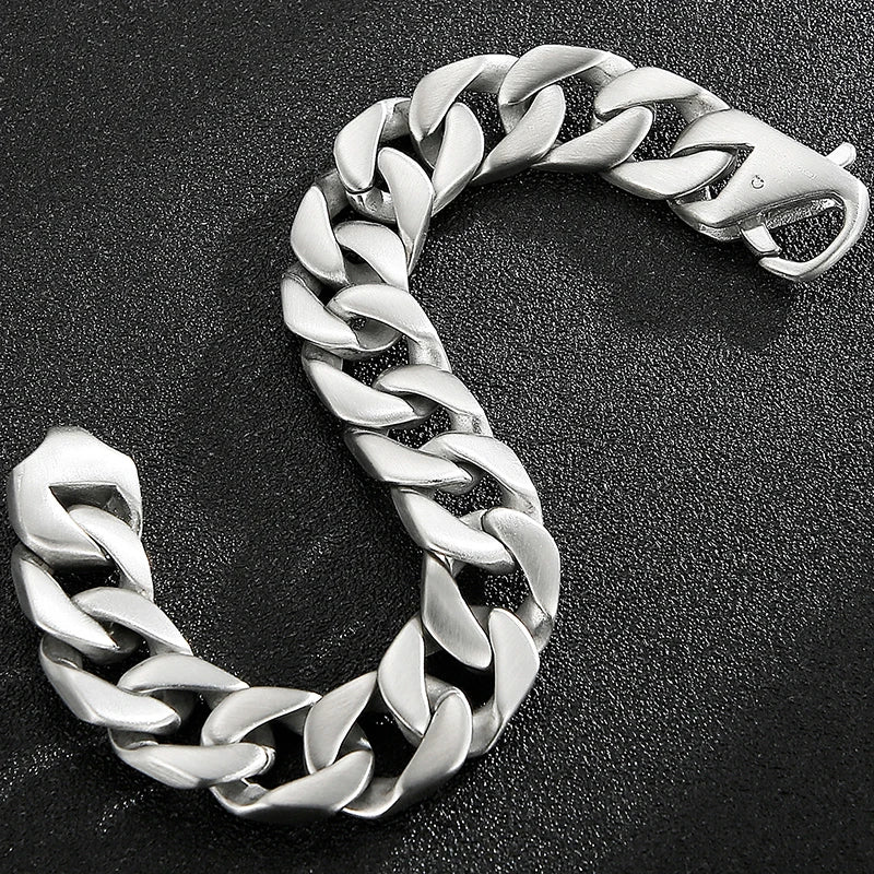 Matte Stainless Steel Men's Wrist Bracelet for Man 15MM Wide Iron On Hand Chain Bracelets Homme Bangle Bikers Jewelry