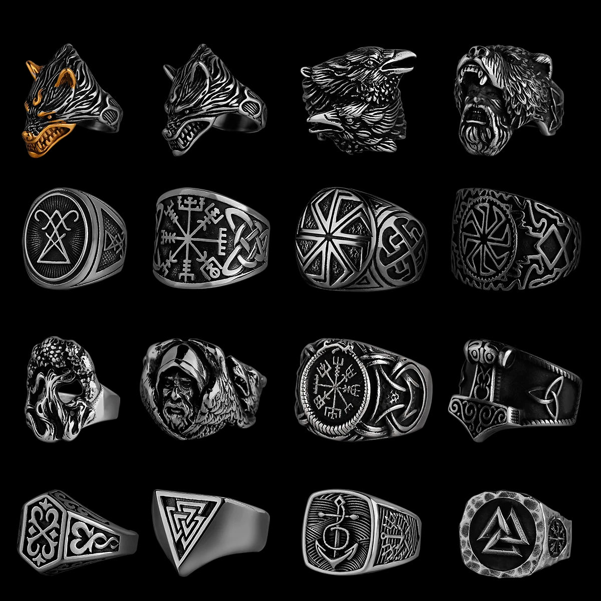 Nordic Viking Stainless Steel Ring Anchor Compass Tree of Life Viking Rune Wolf Men and Women Ring Jewelry Factory