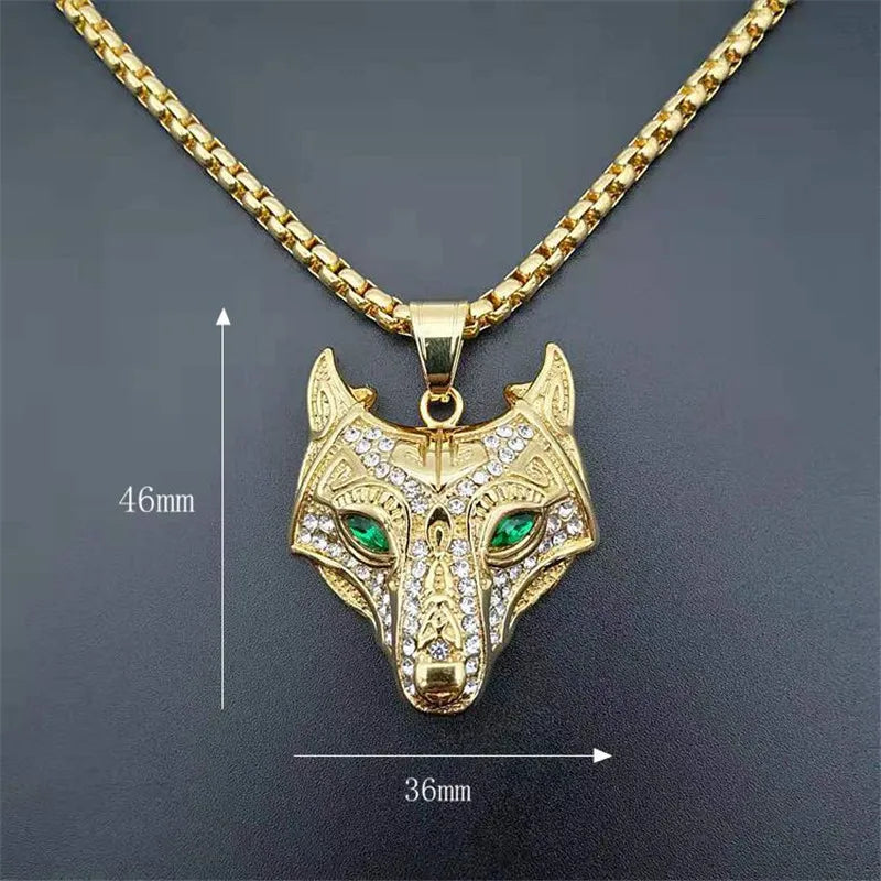 Iced Out Viking Wolf Gold Pendant Necklace