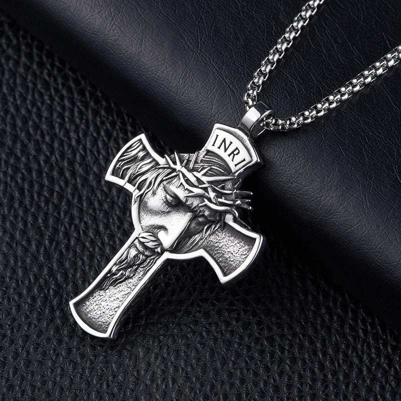 2021 Fashion Retro New Jesus Cross Face Men's Necklace Pendant 316L Stainless Steel Men's and Women's Jewelry Gifts