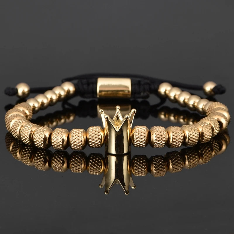 Luxury Crown Men Bracelet 316L Stainless Steel Bracelet Banlge Titanium Steel Gold Color Bracelet Adjust Size Men