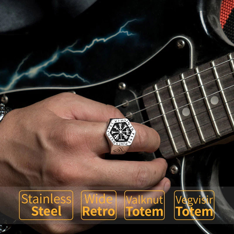 Vegvisir stainless steel rings for man Nordic mythology Viking rune Index Ring fashion jewelry