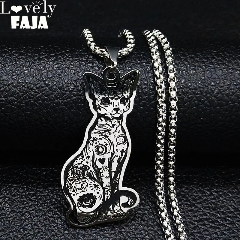 Cat Steel Pendant Canadian Hairless Sphynx Bijoux