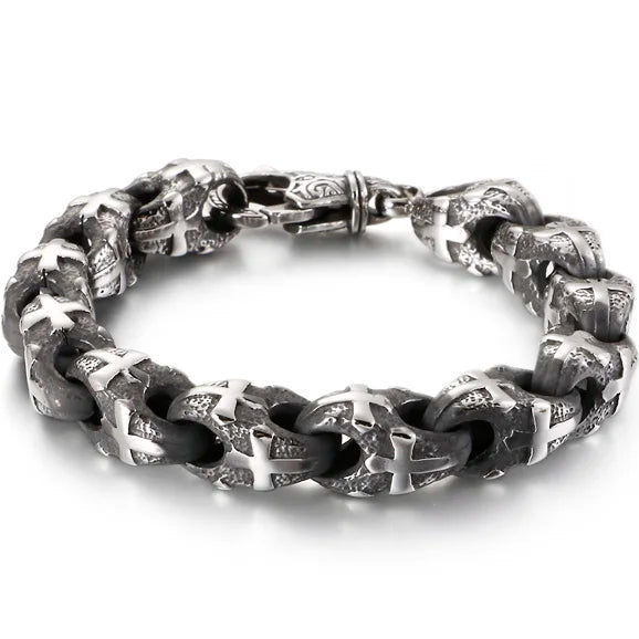 Heavy Stainless Steel Cross Bracelet for Man 23CM Long 13MM Wide Bicycle Chain Men's Bracelets Accessories Vintage