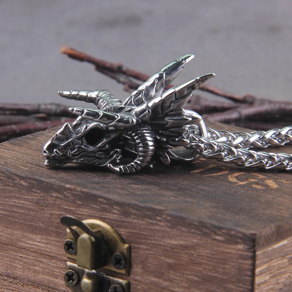 Dragon Skull Stainless Steel Pendant Necklace