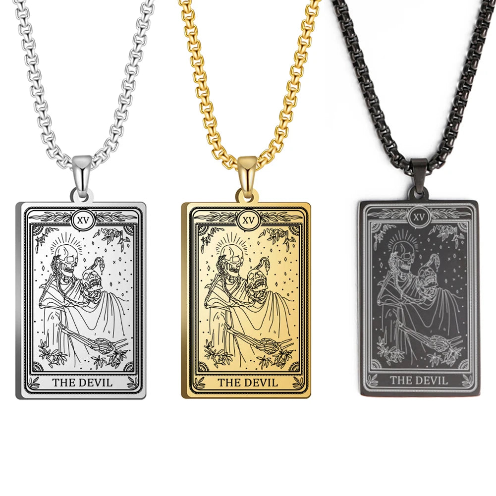 Dawapara Skeleton Tarot Necklace Amulet Marigold Tarot Card Major Arcana Necklaces Halloween Gift Stainless Steel
