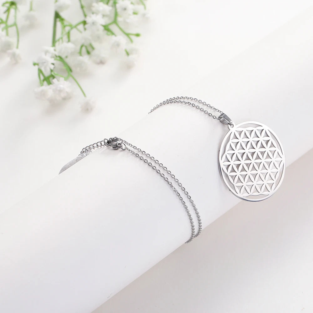 Flower of Life Sacred Geometry Pendant Necklace — Stainless Steel