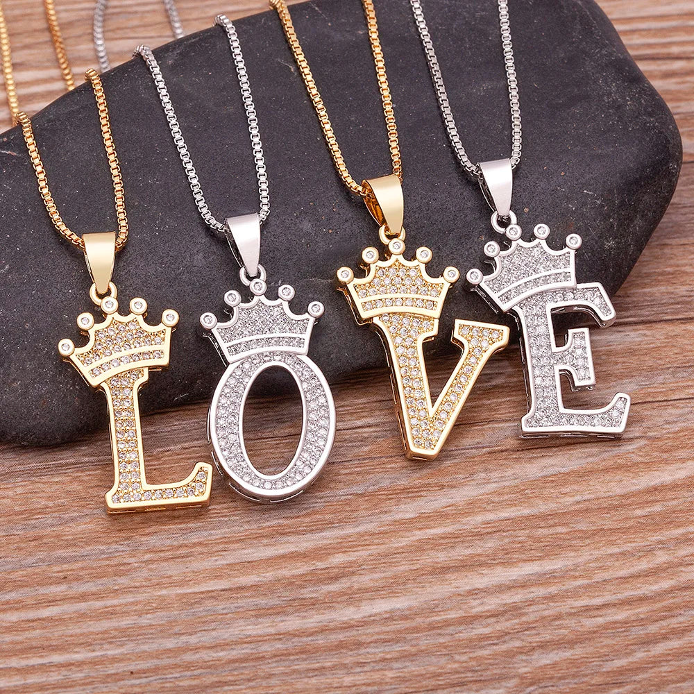 Nidin Luxury A-Z Crown Alphabet Pendant Chain Necklace Punk Style Lucky Initial Name Jewelry Fine Party Wedding