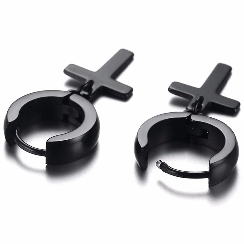 Cross Mini Huggie Hoop Earring — Stainless Steel