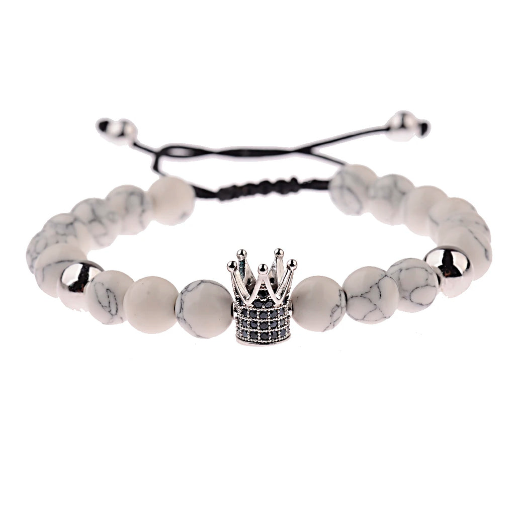 Black CZ Pave Ball Beaded Bracelet for Men — Adjustable Weave