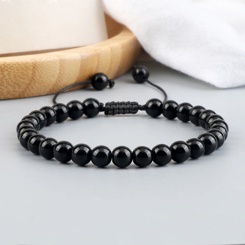 Adjustable Black Onyx Beaded Bracelet 8mm