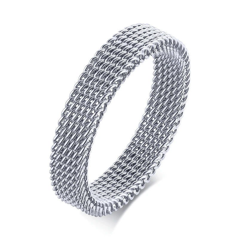 Mesh Flat Chain Band Ring — Stainless Steel
