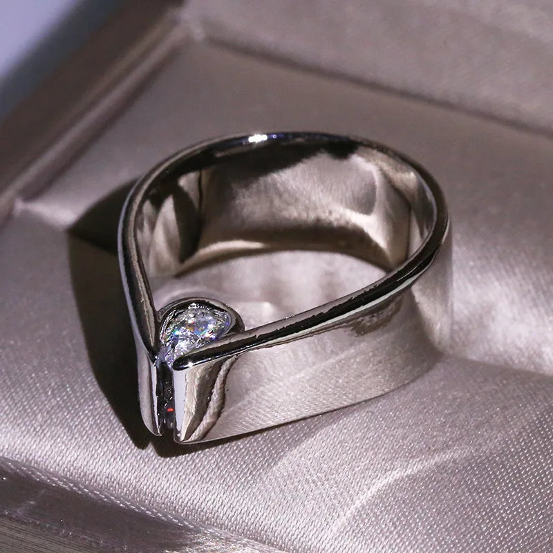 Luxury Male white gold Ring Square Crystal white Zircon Stone Ring Wedding Bands Promise Love Engagement Ring