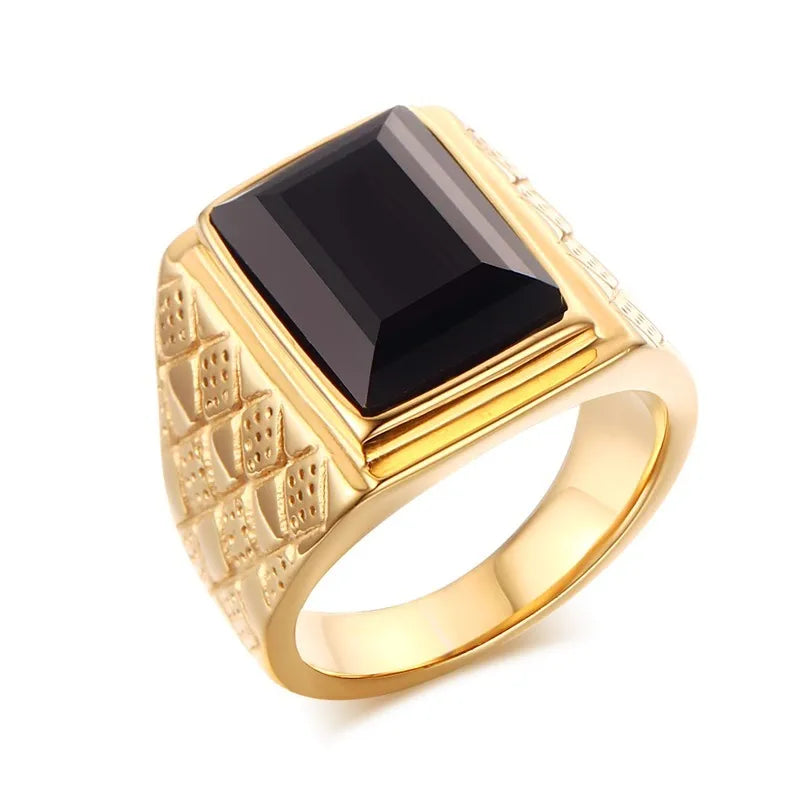 Vnox Stylish Signet Rings for Men, Male Pinky Ring with Black Square CZ Stone,Gold Color Stainless Steel Metal Jewelry