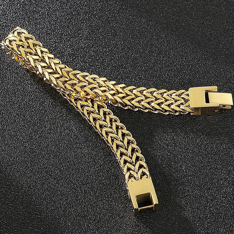 9/10MM Franco Link Curb Chain Man Bracelet Gold Color Stainless Steel Men's On Hand Bracelets Mannen Armband Jewelry