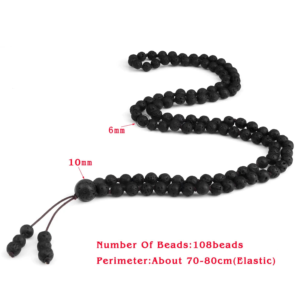 108 Black Lava Onyx Stone Beaded Prayer Bracelet & Necklace For Men Women 6mm Natural Stone Bracelet Charm Jewelry Gift
