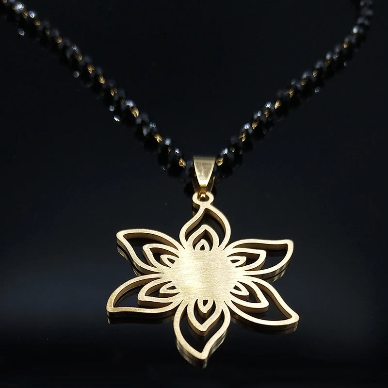 Flower Gold Pendant Necklace — Stainless Steel
