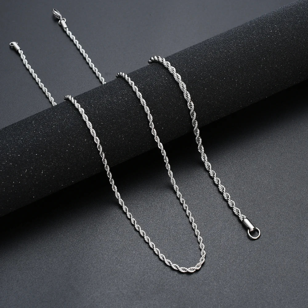 Low price width 3MM 316L stainless steel twisted rope chain necklace Men and women Link necklace Fashion gift jewelry