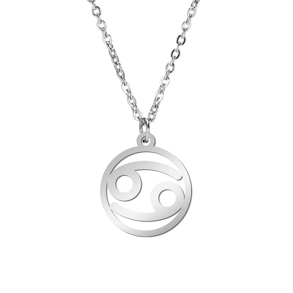 Lemegeton Zodiac Women's Necklace 12 Constellations Stainless Steel Pendant Choke Astrology Aries Leo Ring Jewelry Birthday Gift