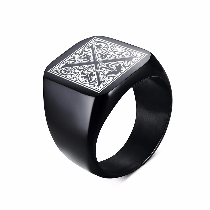 Monogram Black Signet Ring — Stainless Steel