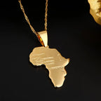 African Map Pendant Necklace — Gold-Tone, Engraved City Names