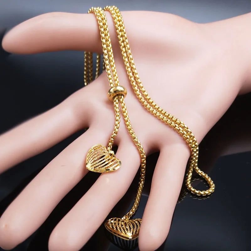 Heart Gold Pendant Long Acero Inoxidable Joyeria