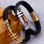 11MM Braided Leather Man Bracelet For Men Gold Color Stainless Steel Men's Charm Cross Bracelets Handmade Hand Bands