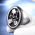 Cool Guitar Skull Ring Gold/Silver Color Stainless Steel Biker Skull Ring Men Punk Rock Signet Ring Jewelry Party Best Gift