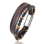 Charm Magnet Clasp Natural Stone Bead Bracelet — Stainless Steel