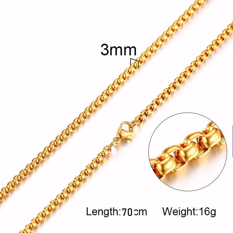 Two-Tone Round Box Chain Necklace — Stainless Steel