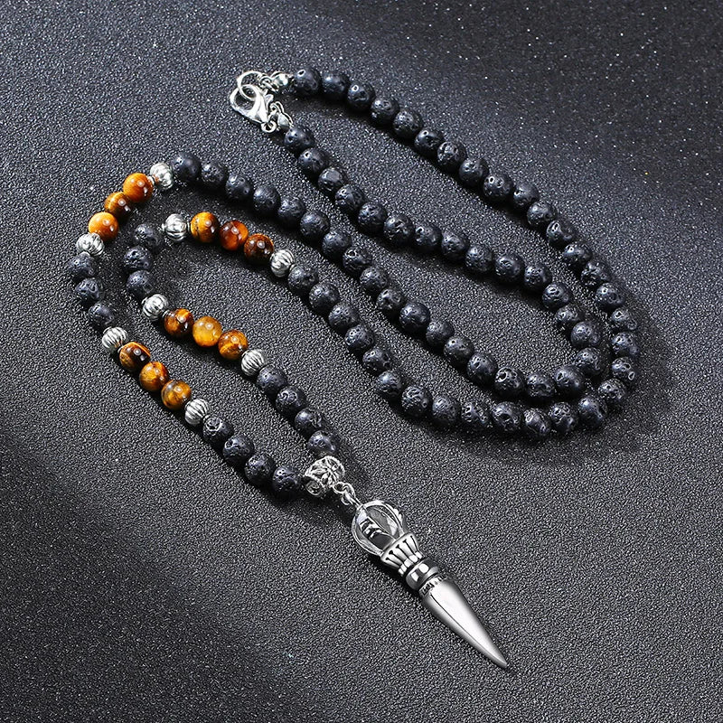 Tibetan Phurba Dagger Stone Necklace — Stainless Steel