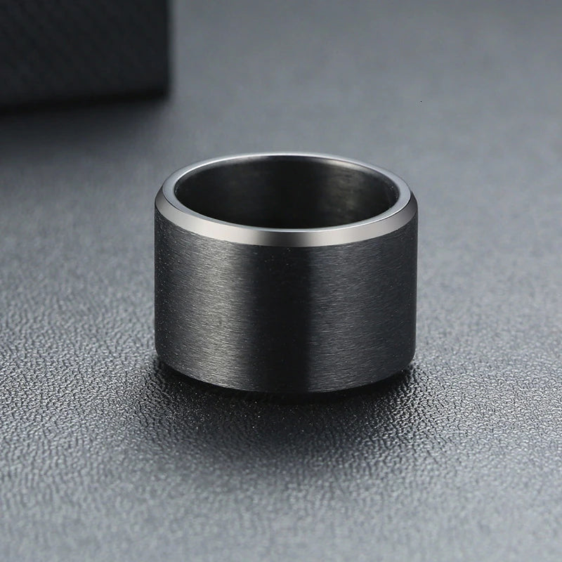 Men Ring 15mm Extra Wide Tube Black Stainless Steel Chunky Band Cigar Rings Male Jewelry Mens Accessories