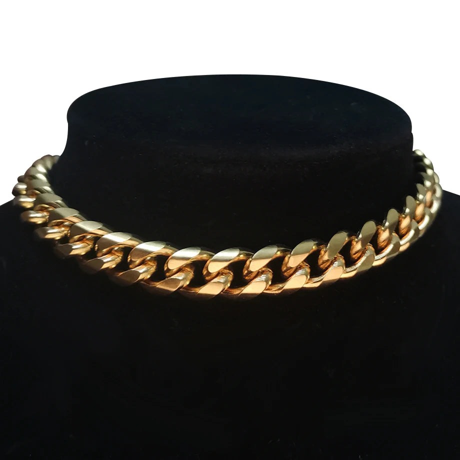 Punk Cuban Link Choker Necklace Collar Statement Chunky Stainless Steel Gold Color Thick Chain Necklace For Men Women Jewelry