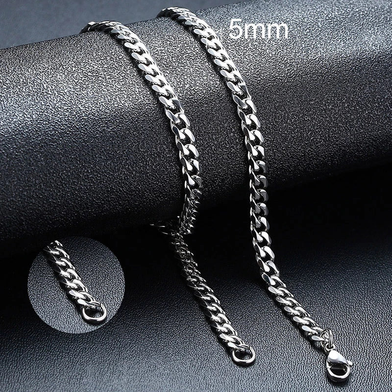 Vnox 18-70cm Curb Chain Necklaces 3-11mm Men's Miami Cuban Link Classic Punk Heavy Metal Stainless Steel Long Women