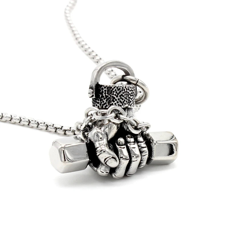 Weight Lifting Dumbbell Pendant — Stainless Steel