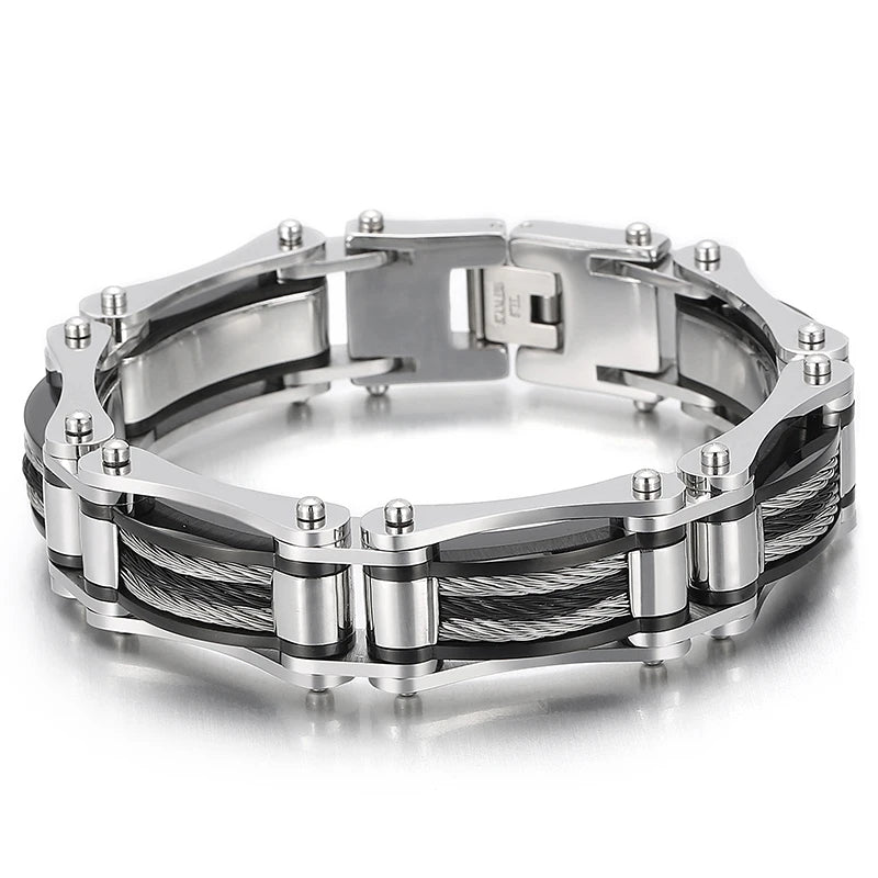 16MM Width Twist Chain Bracelet Man Heavy Black Stainless Steel Men's Bracelets On Hand Mannen Armband Male Jewelry