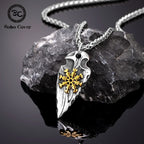 Viking Rune Shield Necklace Men Gold Color Antique Steel Norse Spear Trident Amulet Self-defense Pendant Never Fade