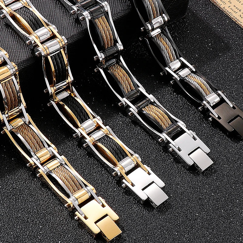 15MM Twist Chain Bracelet Man 18K Gold Color Men's Bracelets On Hand Heavy Stainless Steel Mannen Armband Jewellery