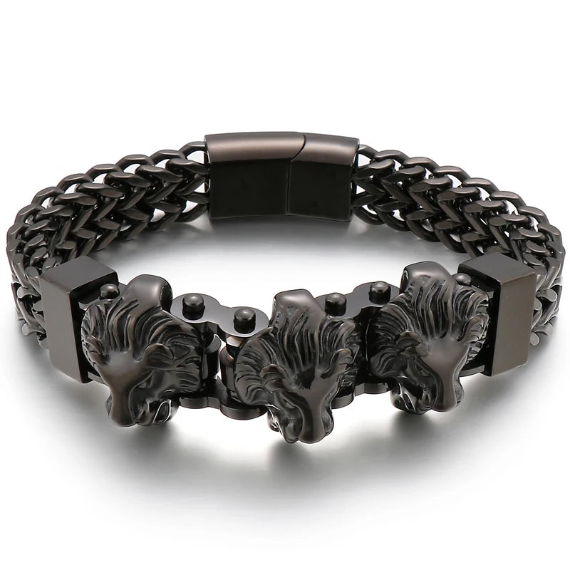Gold Color Stainless Steel Chain Bracelet for Man Punk Gothic Skull Wristband With Magnetic Clasp Animal Head Homme