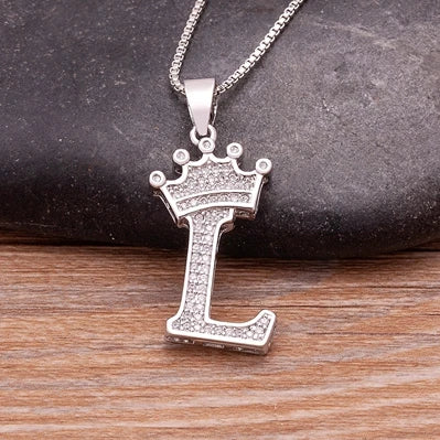 Nidin Luxury A-Z Crown Alphabet Pendant Chain Necklace Punk Style Lucky Initial Name Jewelry Fine Party Wedding